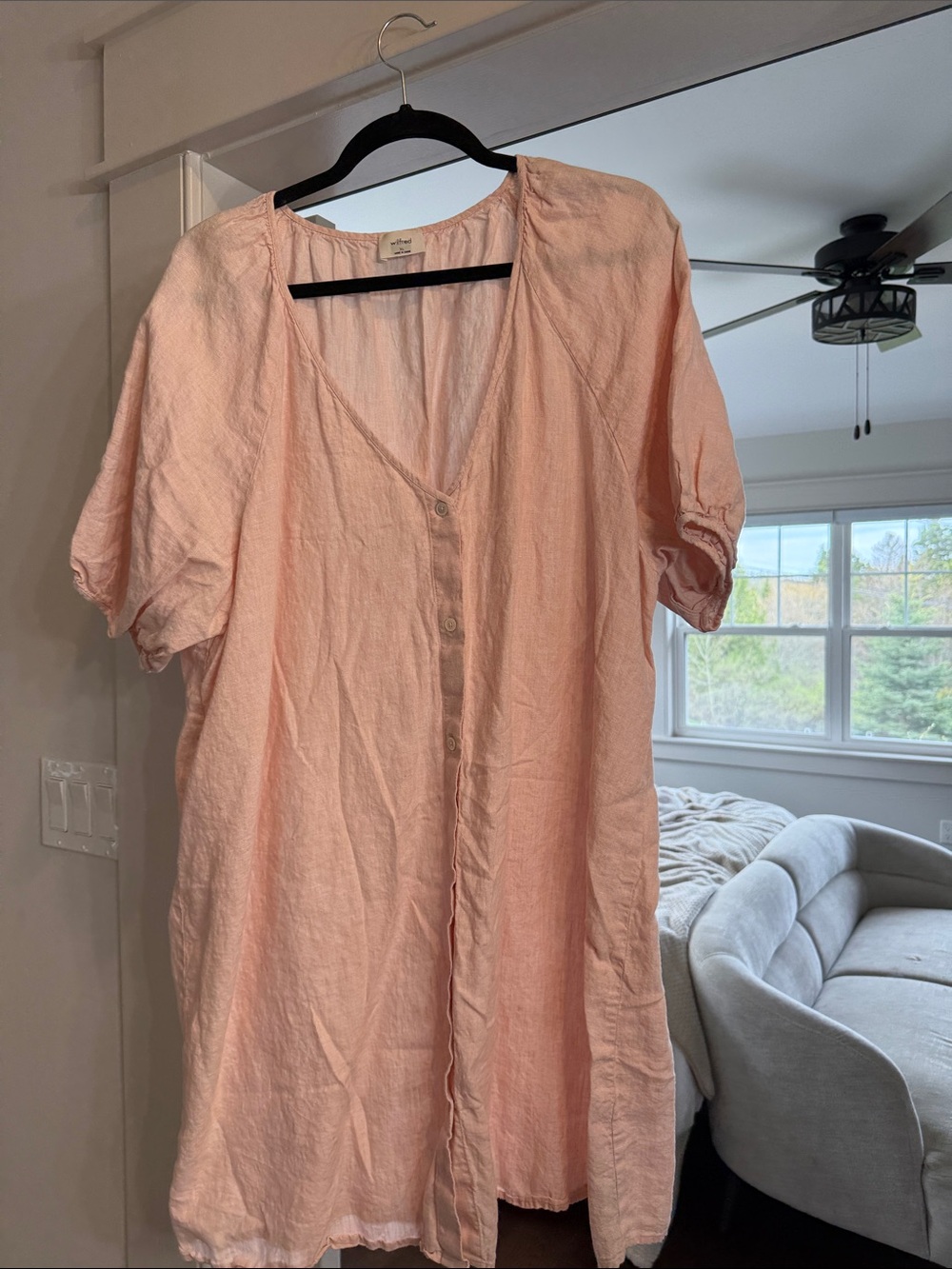 Aritzia Wilfred Aperitif Light Pink Organic Linen Dress
